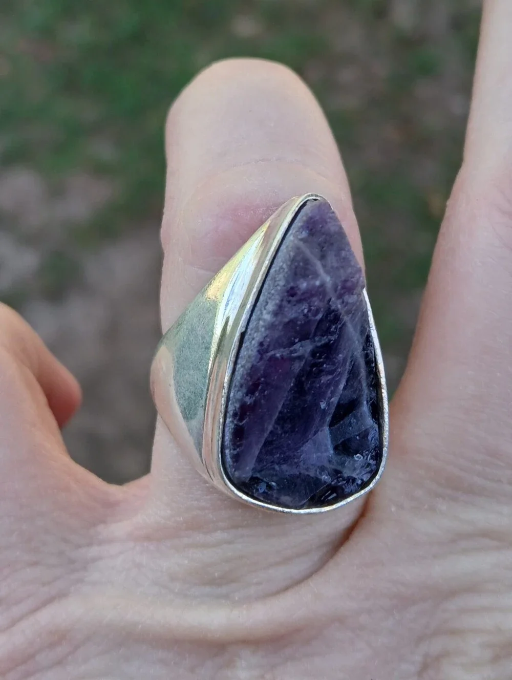 New Men's Natural Amethyst 925 Silver Ring.